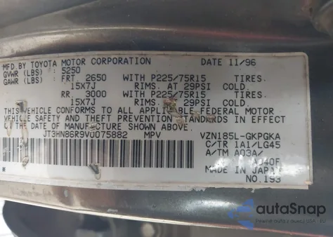 1997 Toyota 4Runner Sr5 V6 z USA, uszkodzony, nr VIN JT3HN86R9V0075882